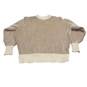 NWOT Aerie Brown and White Chunky Knit Crewneck Sweater Oversized XXS